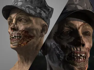 Military Patrol Cap Displayed on Zombie 3D model