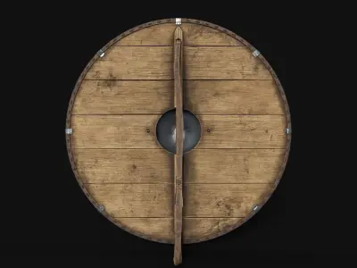 Slavic round leather shield-painted black with pagan symbol Low-poly 3D model
