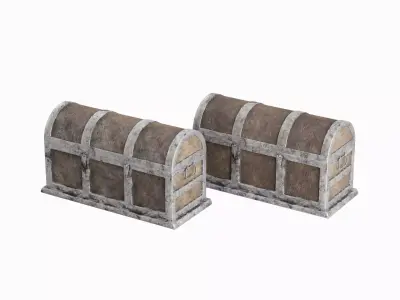 Wooden Treasure Chest Set Low-poly 3D model