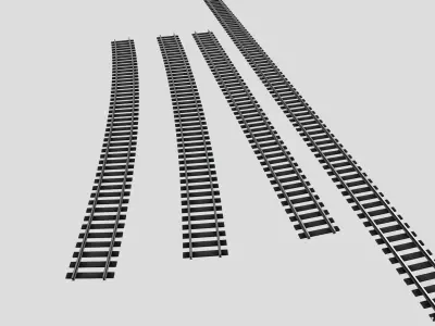 Railroad Tracks Straight And Curved Tileable Low-poly 3D model