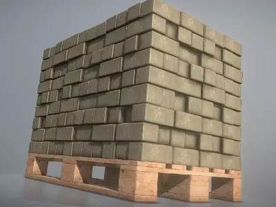 EUR Wood Pallet with Paving Stones  High-Poly   3D model