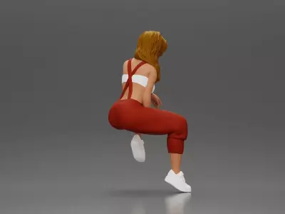 Street dancer in red overalls sitting stylishly on parked car 3D print model