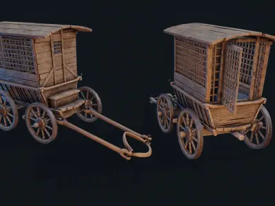 Medieval Prisoner Cart Low-poly 3D model