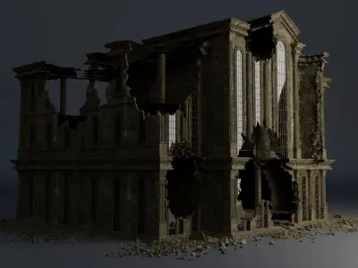 DESTROYED BUILDING CLASSICAL APOCALYPSE WAR RUINED 05 Low-poly 3D model