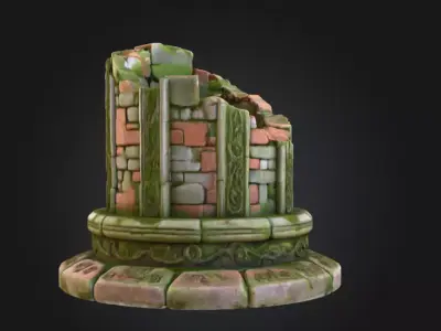 Ancient Mossy Stone Well Low-poly 3D model