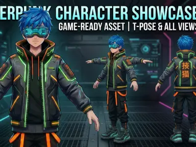 Stylized Cyberpunk Anime Boy - Rigged Game Ready Character Low-poly 3D model