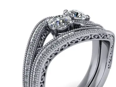 Two Stone Forever Us Vintage  Engagement Wedding Ring Jewelry 3D print model