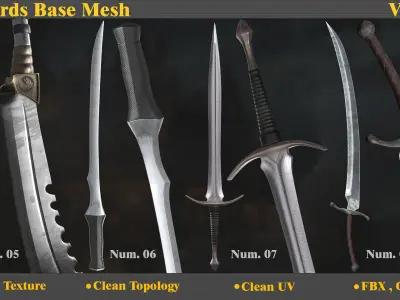 10 Model of battle swords base mesh Low-poly 3D model