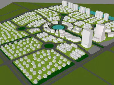 Urban highrise building  ancillary building commercial 3D model