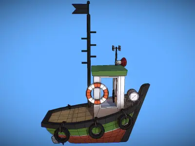 Stylized Cartoon Boat Game Ready Low-poly 3D model