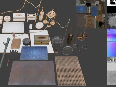 Workbench - decor and tools Low-poly 3D model