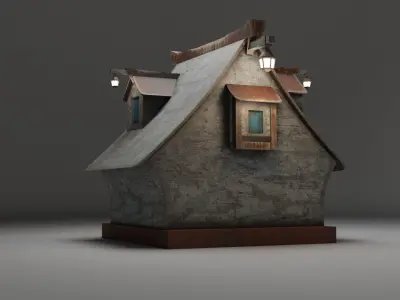 Medieval House Low-poly 3D model 4