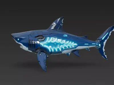 Deep Blue Cyber Shark Low-poly 3D model