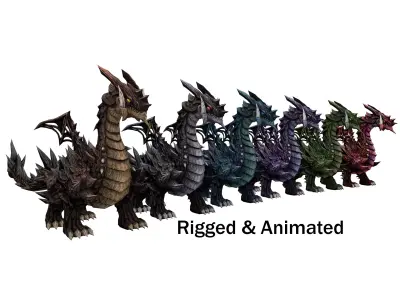 Dragon Pack - Fully Rigged and Animated Low-poly 3D model