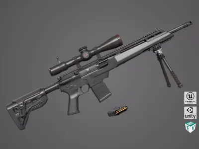 Sniper Rifle 06 Black Generic All PBR Unity UE Textures Low-poly 3D model