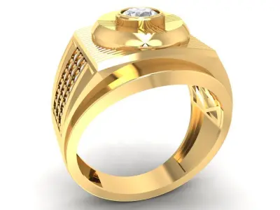 Bold Industrial Men Ring with Center Stone and Side Accents 2846 3D print model