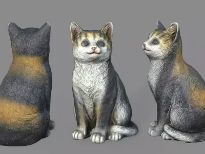 Cat statue Low-poly 3D model