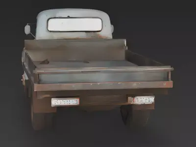 A Realistic Wrecked 1950s Rural Flatbed Truck 3D Model Low-poly 3D model
