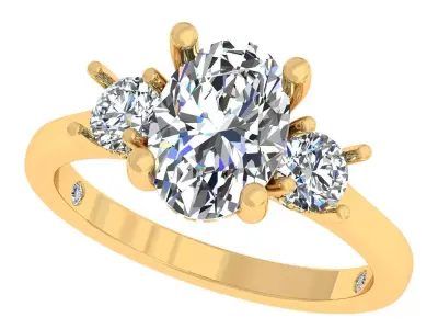 Oval And Round Stone Engagement Ring 3D print model