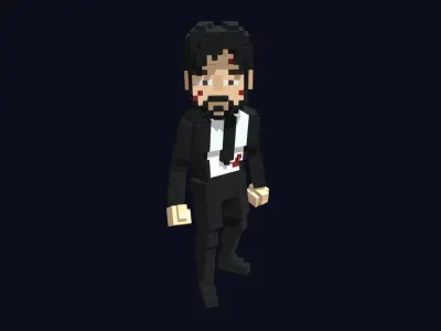 Hitman Character - 3D Voxel Model Low-poly 3D model
