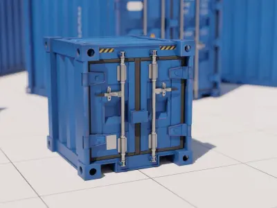 Containers - 5 sizes - Blue Low-poly 3D model