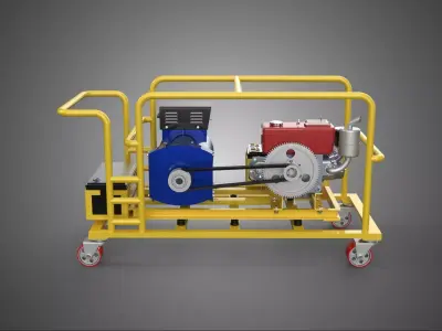DIESEL SELF STARTER ELECTRIC MOTOR FLYWHEEL POWER GENERATOR SET 3D model