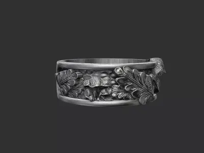 Chantrelle mushroom and tree leaves wedding band 3D print model