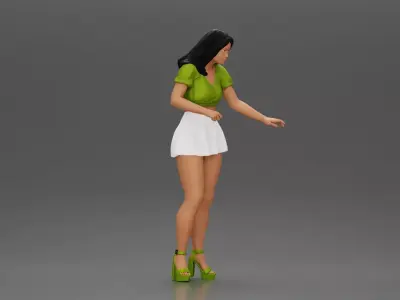 woman standing with a top skirt looking want to hold something 3D print model