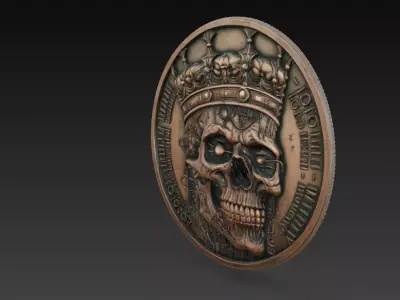 Steampunk Crown Skull Medallion Relief 3D Model 3D print model