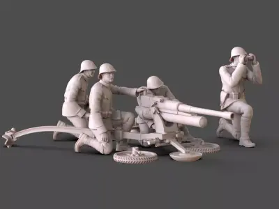 Dutch Soldiers WW2 Artillery Crew and Bohler  anti tank gun  3D print model