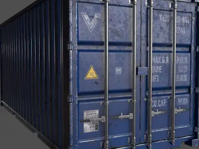 PBR 20 ft Shipping Cargo Container Version 1 - Blue Low-poly 3D model