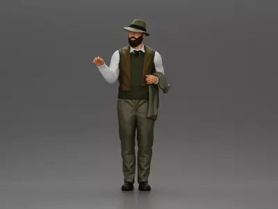 Stylish Man in a Hat slipover and Scarf Holding a Suit 3D print model