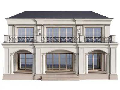 The facade of a private house in a modern light classic   3D model