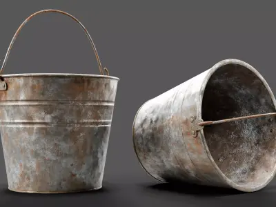   Dirty Rusty Metal Bucket Low-poly 3D model