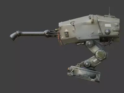 Destroyed Heavy Artillery Anti Aircraft Cannon 3D Model v02 Low-poly 3D model