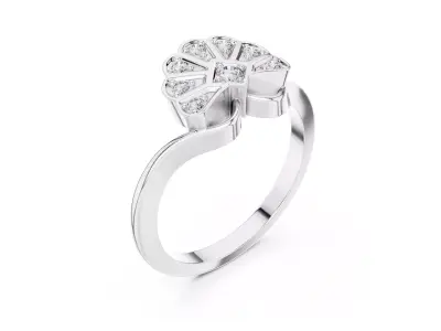 Jewelry Vintage Art Deco Scallop Brilliant Cluster Diamond Ring 3D print model