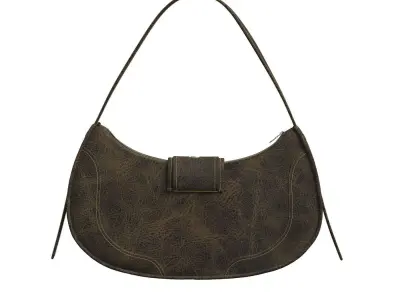 Dark brown Vintage Leather Baguette Bag 3D model