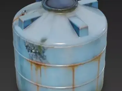 Weathered Industrial Blue Water Tank 3D Model Low-poly 3D model