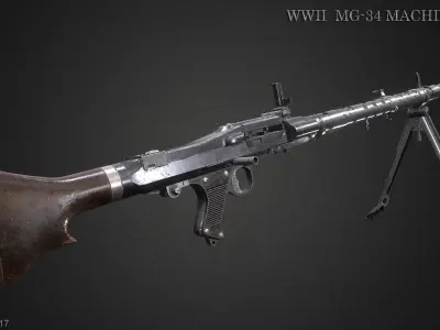 MG34 WWII Machine Gun  Videogame Asset  Low-poly 3D model