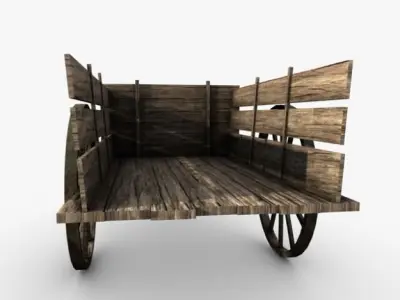 low poly wooden old cart 3D model
