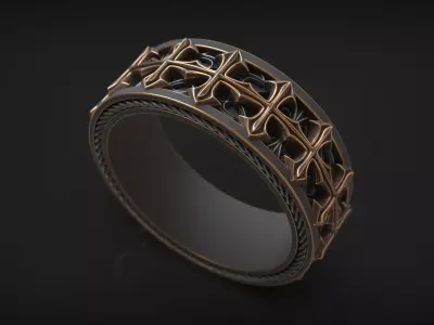 Medieval Ornate Gothic Masswerk Cross Pattern Band 3D print model