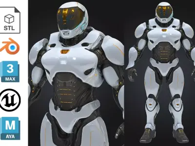 Futuristic Combat Android Low-poly 3D model