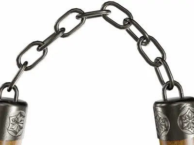 Nunchucks two wooden sticks on chain 3D model