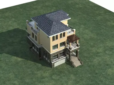 Villa two story house on grass 3D model