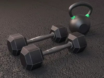 Dumbbells and Kettlebell Low-poly 3D model
