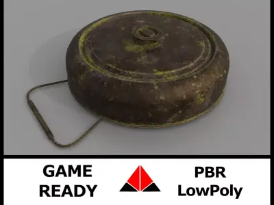 Landmine rusty metal pot with handle Low-poly 3D model