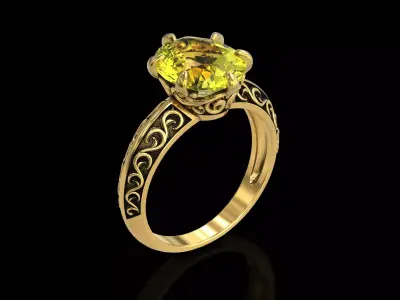 Oval Stone Antique Floral Carving Ring 3D print model