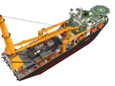 Offshore Installation Vessel Low-poly 3D model