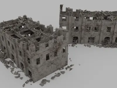 Ruined Buildings  - Game Ready - PBR Low-poly 3D model