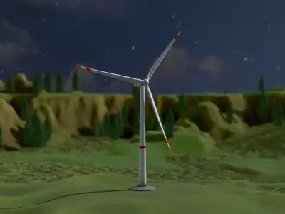 Wind turbine V1 H-115 RD 172m Animation and Foundation Low-poly 3D model